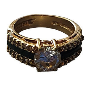 Vtg Lind 14K HGE Black Enamel Ring Size 6